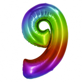 Balon folie cifra 9 Curcubeu