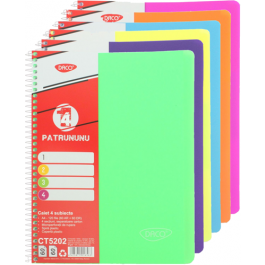 Caiet spira coperta plastic A4 120 file 4 subiecte Daco