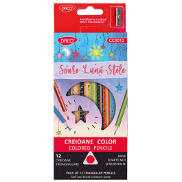 Creioane colorate Daco Soare Luna Stele 12 culori
