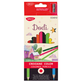 Creioane colorate Dodi Daco 12 culori 2 duritati