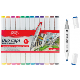 Marker grafic 12 culori Duo Capi Daco