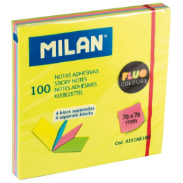 Notes autoadeziv 76x76mm Milan 4 culori fluo 