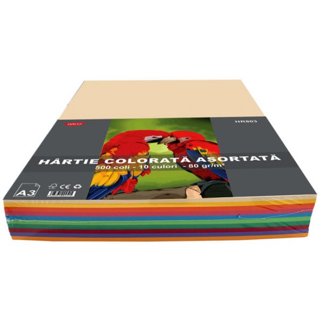 Hartie Colorata Asortata A3 80g 500 Coli 10 Culori
