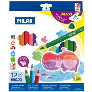 Creioane colorate groase Milan Maxi 12 culori triunghiulare
