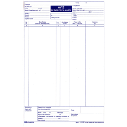 Aviz de insotire a marfii A4 3 exemplare autocopiativ