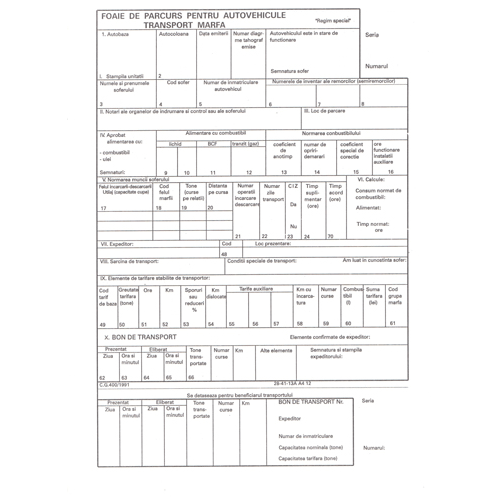 Foaie de parcurs transport marfa A4, 100 file
