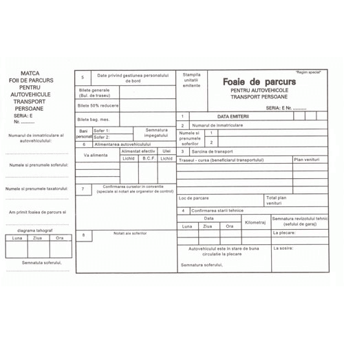 Foaie de parcurs transport persoane A4, 100 file