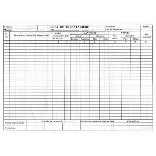 Lista de inventariere A4 Lista de inventariere A4