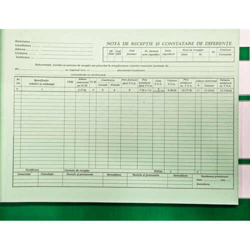 Nota de receptie nir autocopiativ coperta verde