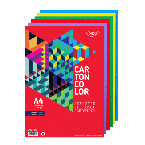 Carton colorat asortat A4 160g 5 culori 250 coli