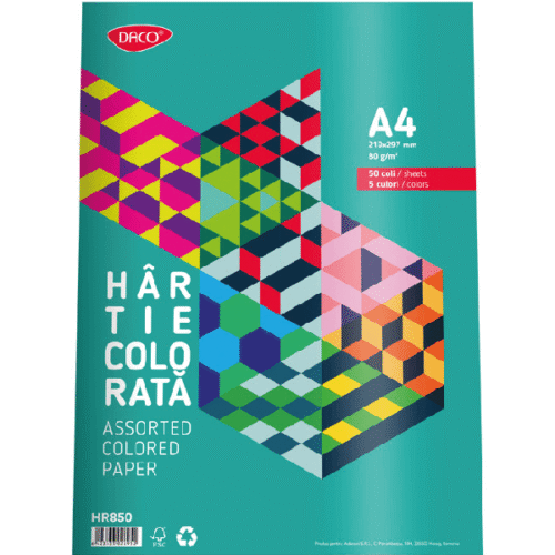 Hartie colorata asortata A4 80g 50 coli