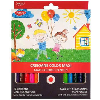 Creioane colorate groase Daco Maxi 12 culori - hexagonale