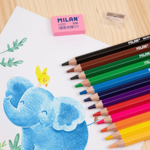 Creioane colorate groase Milan Maxi 12 culori hexagonale