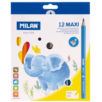 Creioane colorate groase Milan Maxi 12 culori hexagonale