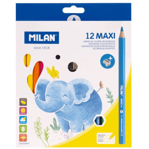 Creioane colorate groase Milan Maxi 12 culori hexagonale