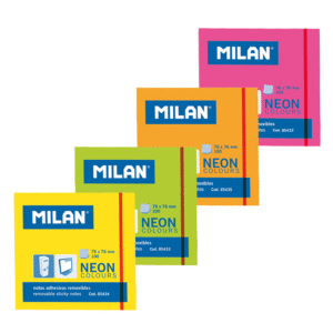Notes autoadeziv neon 76x76mm Milan - Roz, Galben, Verde, Portocaliu