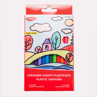 Creioane colorate cerate plastifiate Daco 12 culori radiera si ascutitoare