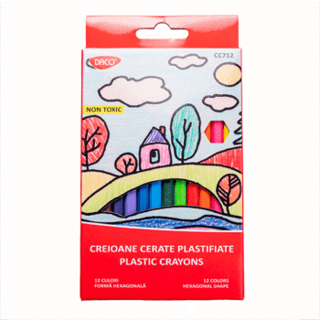 Creioane colorate cerate plastifiate Daco 12 culori radiera si ascutitoare