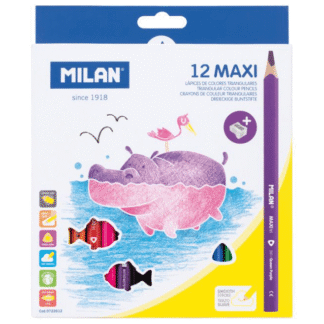 Creioane colorate groase Milan Maxi 12 culori triunghiulare