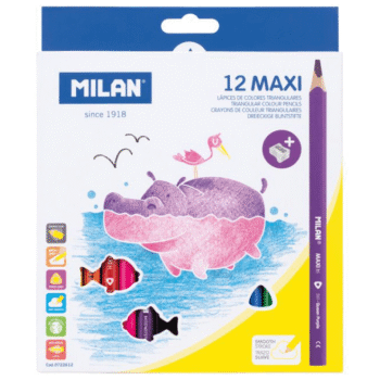 Creioane colorate groase Milan Maxi 12 culori triunghiulare