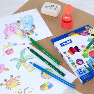 Creioane colorate groase Milan Maxi 12 culori triunghiulare