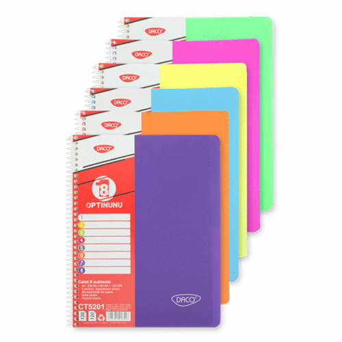 Caiet spira coperta plastic A4 240 file 8 subiecte Daco