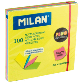 Notes autoadeziv 76x76mm Milan 4 culori fluo