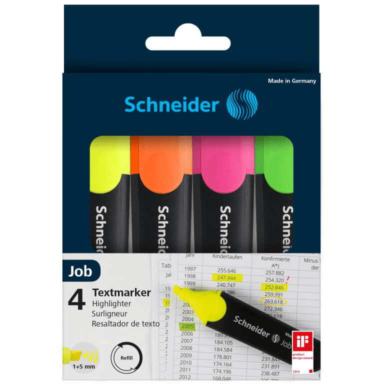 Marker evidentiator Schneider Job set 4 culori Marker evidentiator Schneider Job set 4 culori