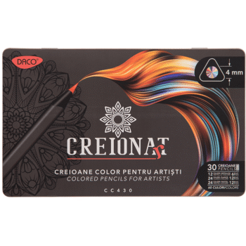 Creioane colorate cutie metalica Daco 30 buc 60 culori