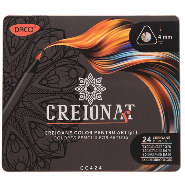 Creioane colorate cutie metalica Daco 24 buc 36 culori - imagine 2