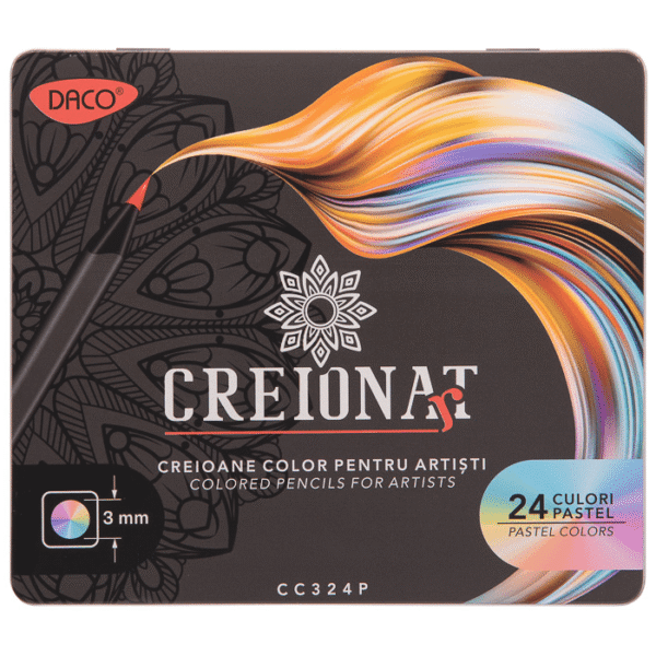 Creioane colorate cutie metalica Daco Pastel 24 culori