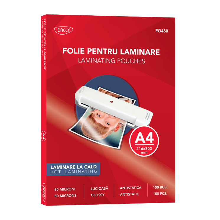 Folie laminare Daco A4 80 microni lucioasa 100 buc Folie laminare Daco A4 80 microni lucioasa 100 buc