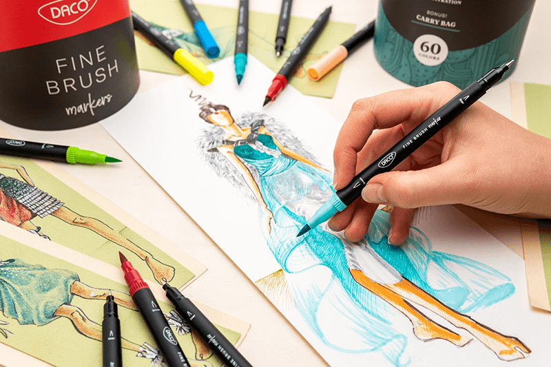 Pix liner si pensula Daco Liner Fine Brush 60 culori PX560