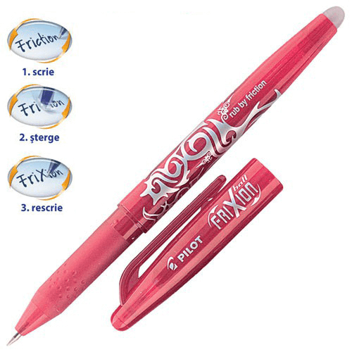 pix cu radiera pilot frixion rosu 0.7 mm