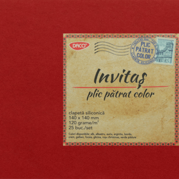 Plic colorat patrat 14x14 120g/mp -  rosu craciun