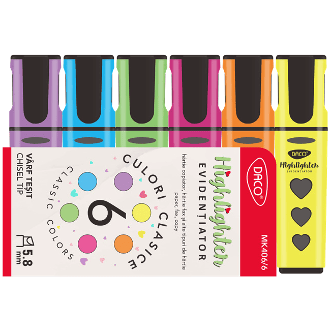 Marker evidentiator cu lichid Daco set 6 Marker evidentiator cu lichid Daco set 6 - imagine 1