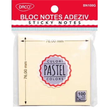 Notes autoadeziv 76x76mm Daco - galben pastel