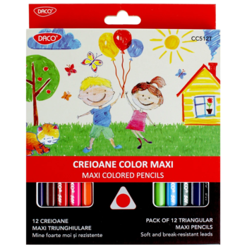 Creioane colorate groase Daco Maxi 12 culori - triunghiulare