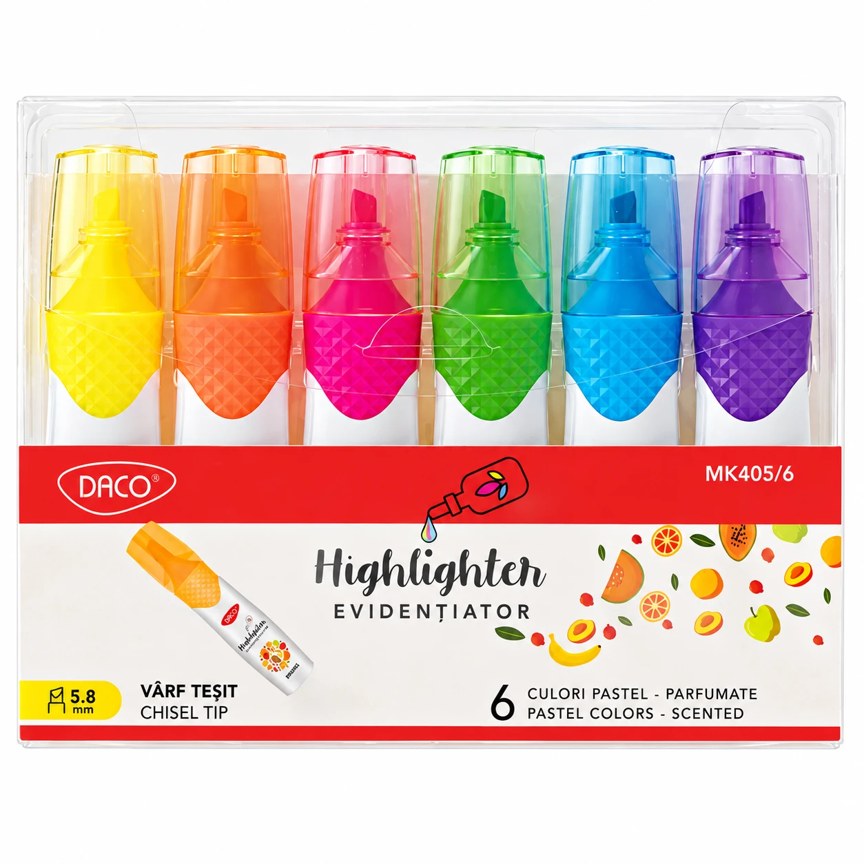 Marker evidentiator pastel parfumat Daco 6 culori Marker evidentiator pastel parfumat Daco 6 culori
