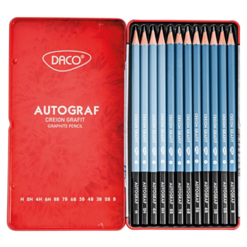 Creioane grafit Autograf Daco 6H-8B 12 bucati - cutie metalica 2