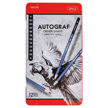 Creioane grafit Autograf Daco 6H-8B 12 bucati - cutie metalica