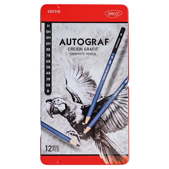 Creioane grafit Autograf Daco 6H-8B 12 bucati - cutie metalica Creioane grafit Autograf Daco 6H-8B 12 bucati - cutie metalica